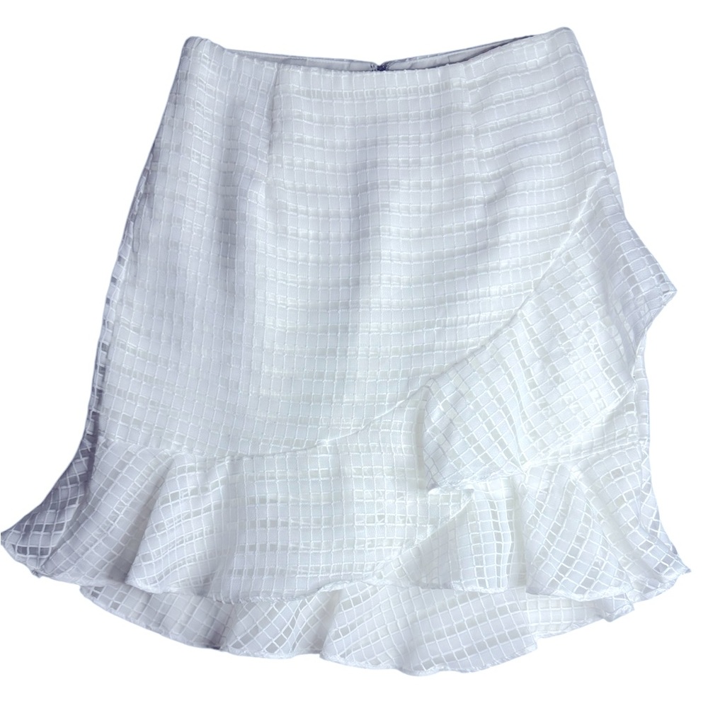 A New Day Womens White Tiered Ruffle Skirt sz 4 Lined Asymmetrical Patterned